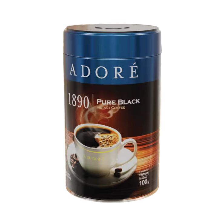Cà phê Adoré 1890 Pure Black Instant Coffee Lon 100g