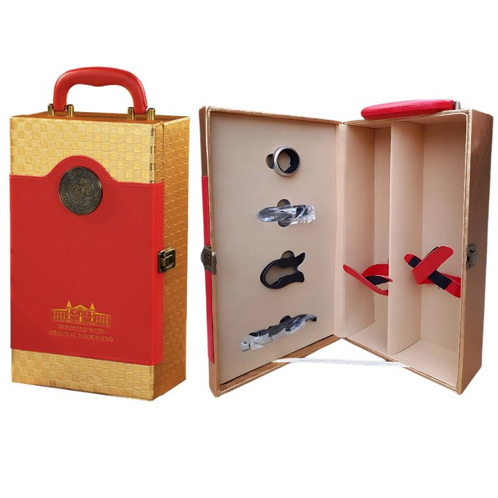 Hộp da 2 chai đồng xu đỏ GB 201-4  F25