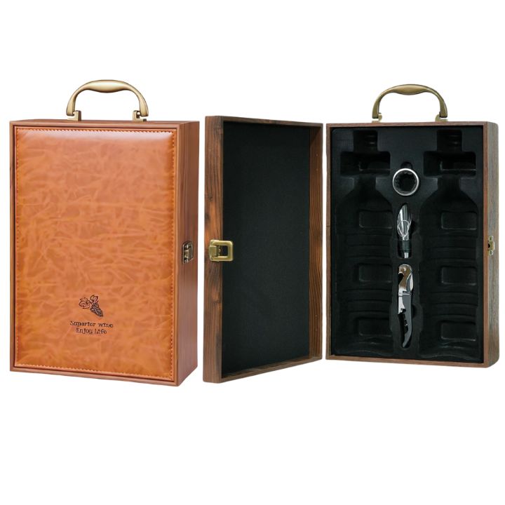 Hộp 2 chai gỗ da nâu nhạt GB 203-NN F25