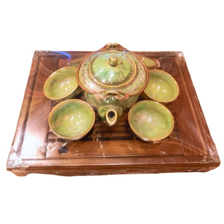 Bộ  ấm chấm nhật men xanh cổ vịt 05 ( không bao gồm khay)