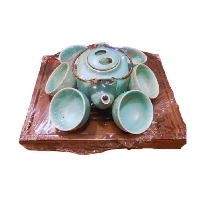 Bộ ấm lục giác trung men celadon 0032 ( không bao gồm khay)