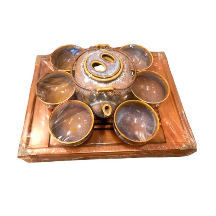 Bộ ấm lục giác trung men hồng tím 8194 ( không bao gồm khay)