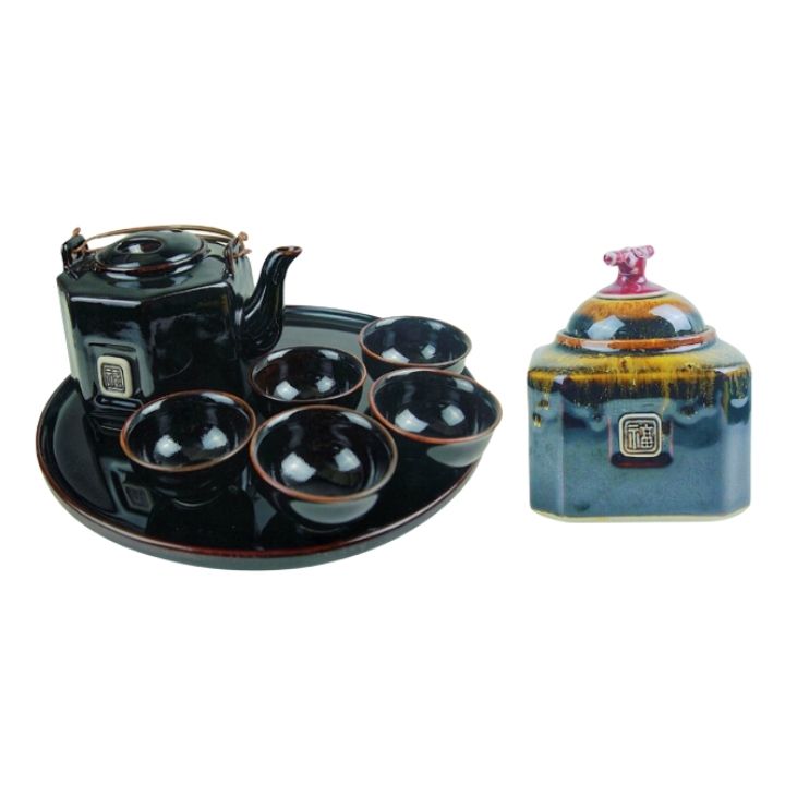 Bộ trà bát giác + 6 chén trà + hộp trà