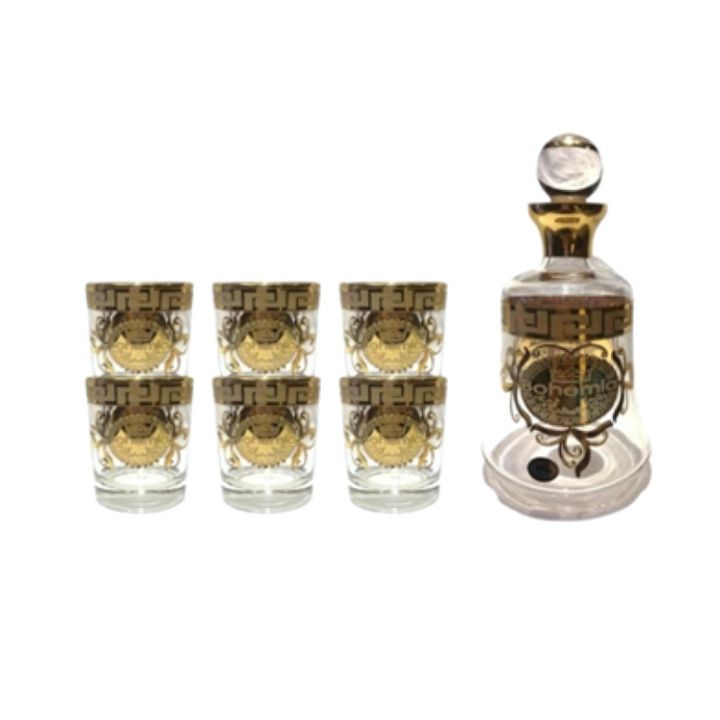 Bộ bình rượu vang 6 ly Gold lớn (Bình thấp)