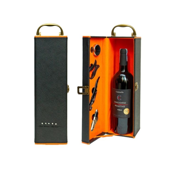 Hộp da 1 chai - đen viền cam ( G1294  - GB102-VC) F22