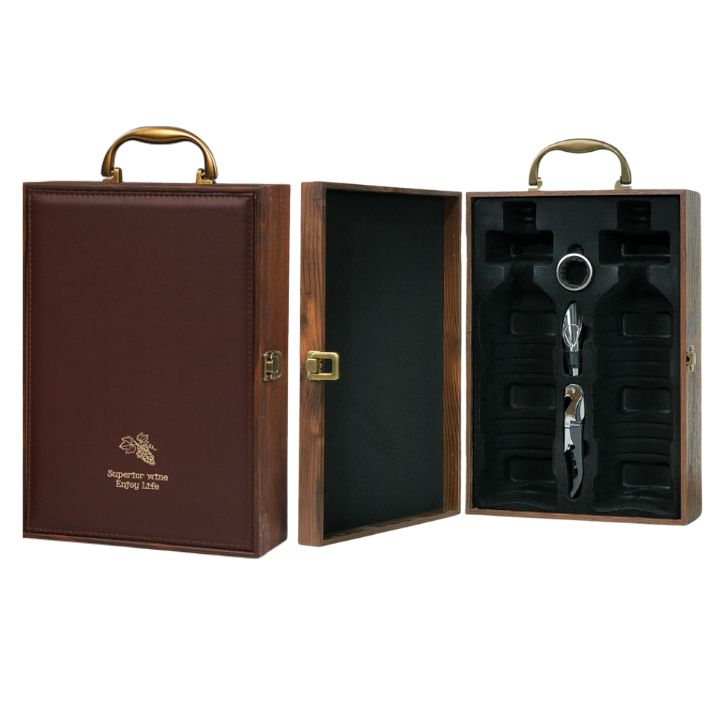 Hộp 2 chai gỗ da nâu đậm GB 203-NĐ F25